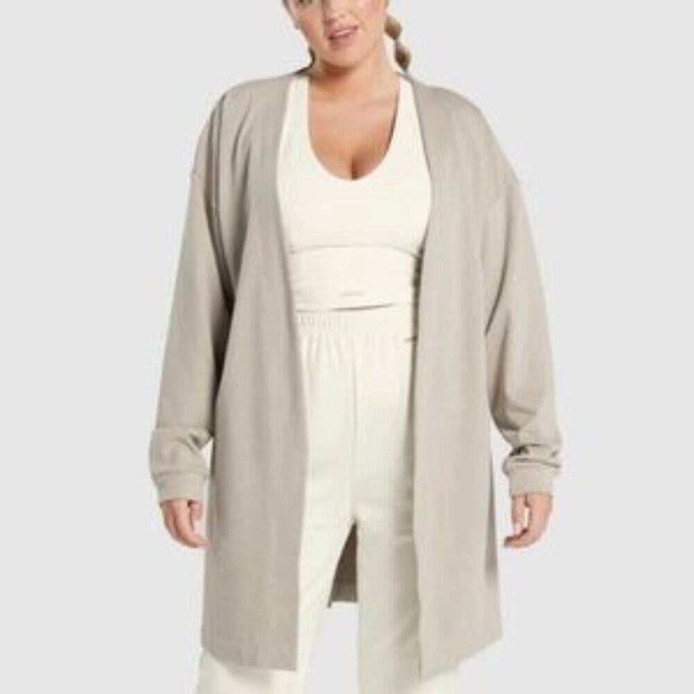 Gymshark X Whitney Simmons Neutral Oversized Robe Open Front Long Cardigan Sz XS